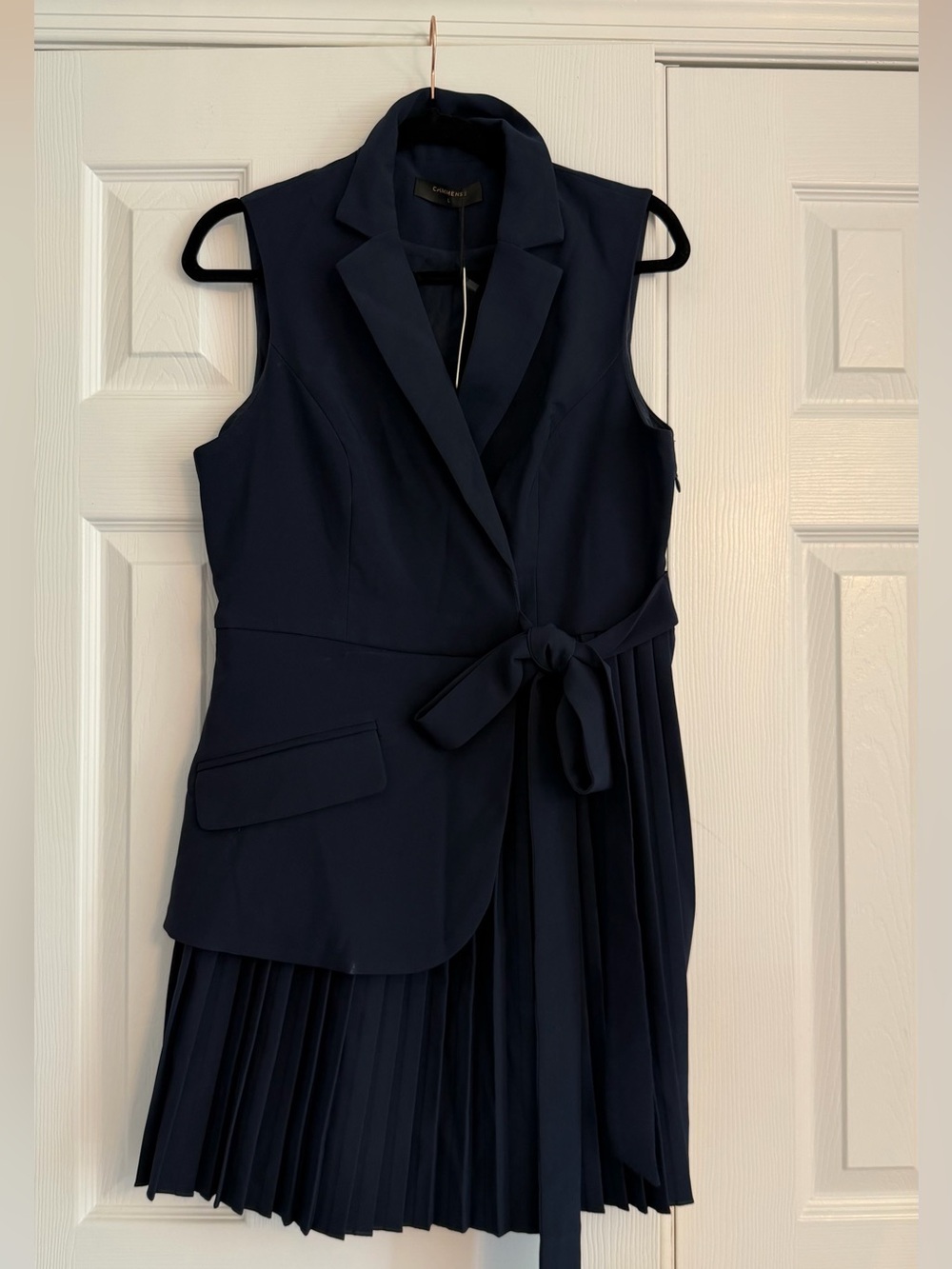 New with tags Commense Belted Pleated Sleeveless Blazer Dress in navy sz L - Picture 10 of 14